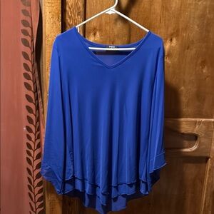 Vibrant Blue Asymmetrical 3/4 Sleeve Blouse